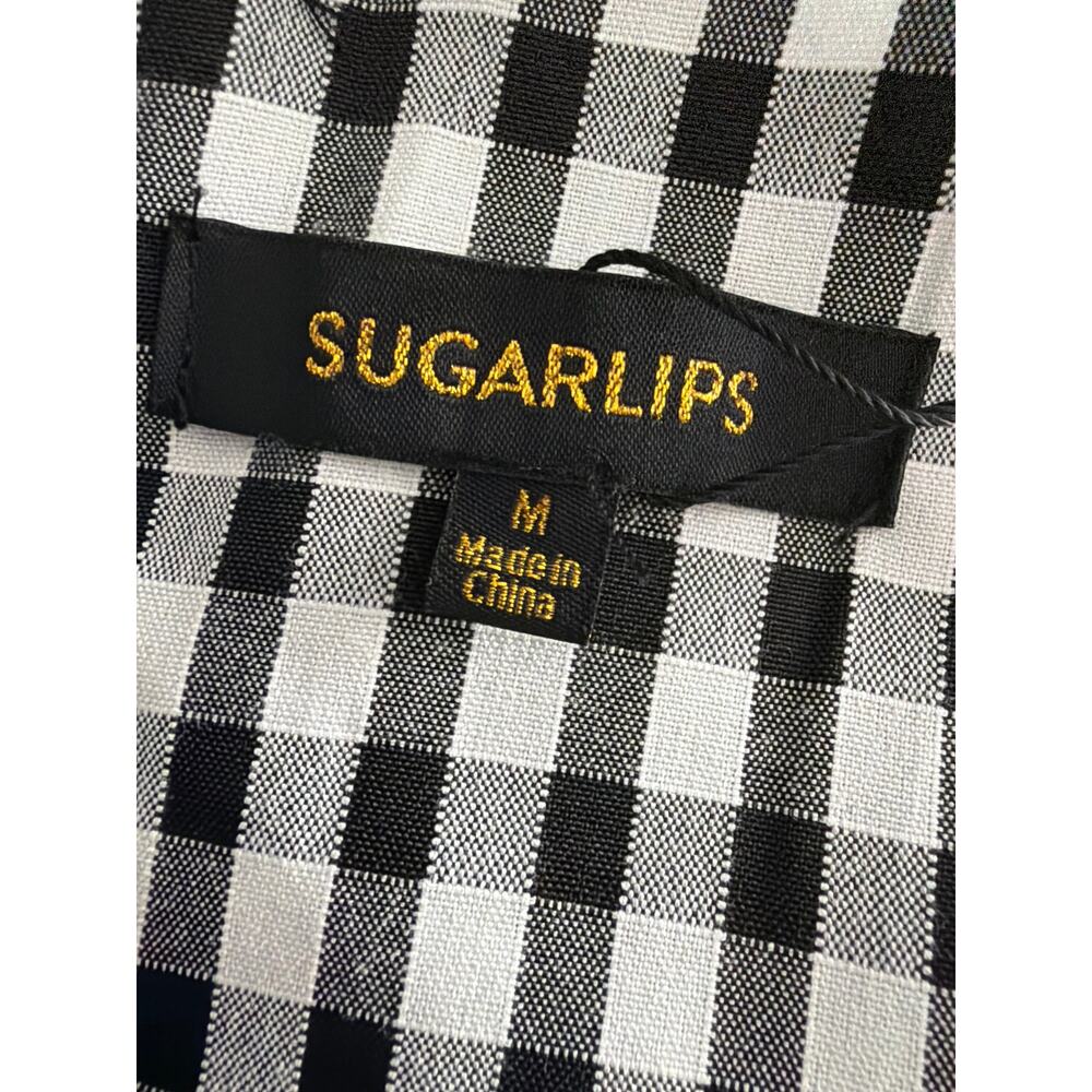 Sugarlips Gingham Top Exaggerated Collar with Bow Women's Medium NEW - Picture 7 of 11